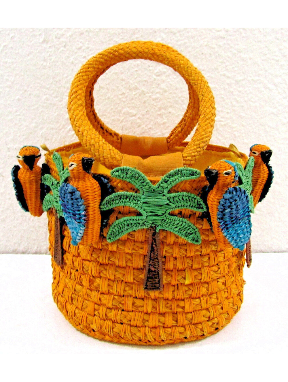 SERPUI Lauren Macaw Yellow Mini Basket Bag
